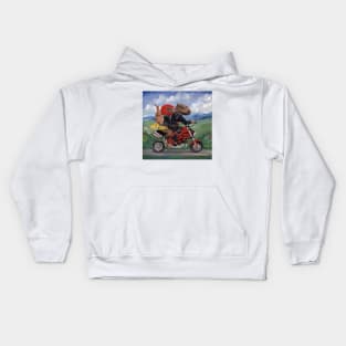 Capybaras riding motorcycle Kids Hoodie